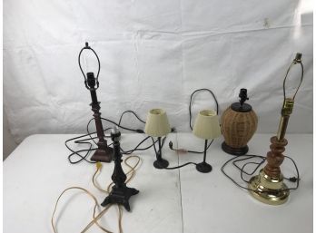 Vintage Dainty Lamps And Lamp Stands Made Of Metal And Wicker