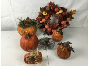 Tote Full Of Various Fall And Thanksgiving Decorations