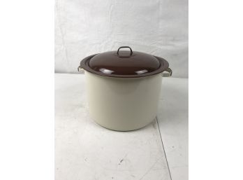 Cream Colored Pot With Dark Brown Lid (see Photos For Size)