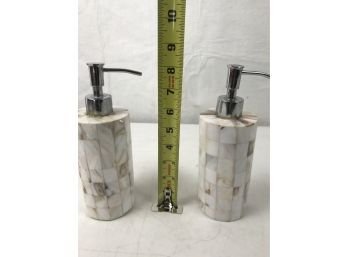 Two Elegant Stone And Silver Soap Dispensers