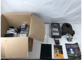 Miscellaneous Box Of CDs Including Cassette Recorder And Other Various Items (see Photos)