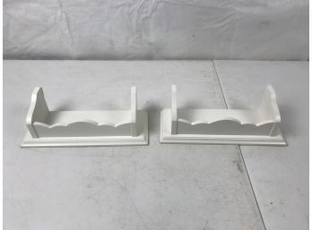 2 White Bookshelves With Scalloped Designs  (See Photo For Size)