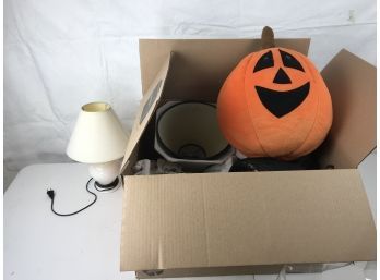 Cute Stuff Jack-o'-lantern, Lamp, And Various Table Runners, Fake Decorative Plant