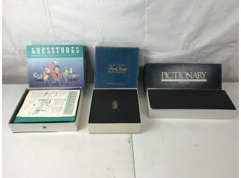 Three Board Games Including Trivial Pursuit, Pictionary, Guesstures