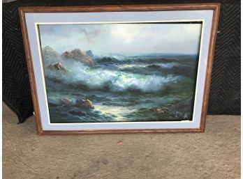 Wooden Framed Oil Painting Of The Coast Line(see Photos For Condition)