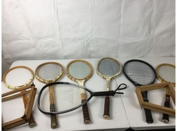 Cool Collection Of Vintage Wooden Tennis And Modern Racquetball Rackets