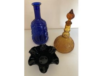 Vintage Decanters & Mouth Blown Fluted Bowl