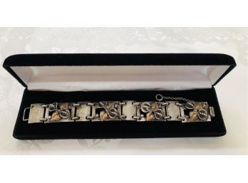 Vintage Sterling Silver & 12KGF Floral Link Bracelet (32.8 Grams)