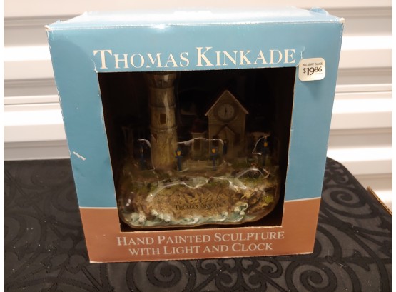 Thomas Kinkade Hand Painted Sculpture With Light And Clock