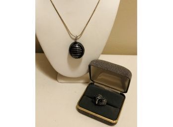 Sterling Silver Necklace & Owl Ring (15.3 Grams)
