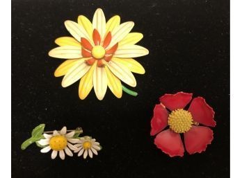 Vintage Enamel Flower Brooches Lot 1