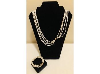 14K Gold Freshwater Pearl Necklace & Bracelet