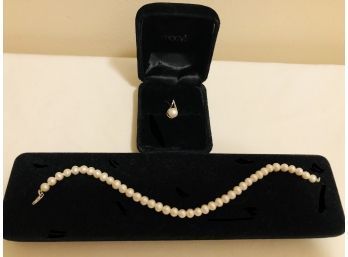 18K Italian Gold Pearl Bracelet & Pendant