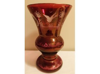 Vintage Bohemian Cut To Clear Ruby Red Glass Vase (West Germany)