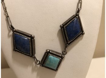 Navajo Sterling Turquoise Lapis Necklace (29.4 Grams)
