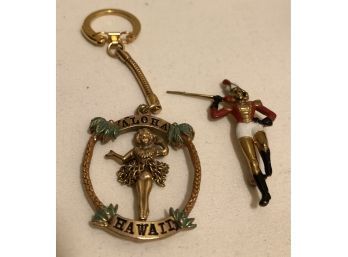 Vintage Hula Girl Keychain & Majorette Brooch