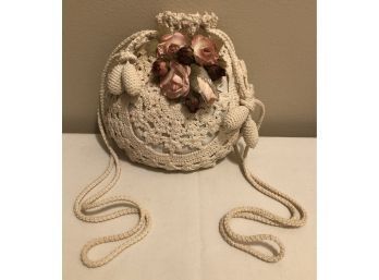 Vintage Crocheted Drawstring Bridal Bag