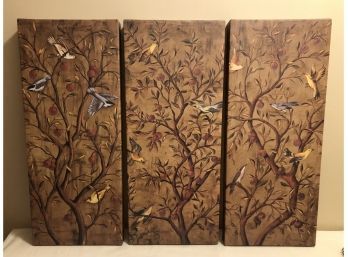 Set Of 3 Aviary Print On Canvas Wall Art - NEW!