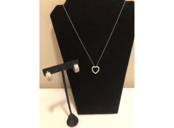 Sterling Silver CZ Necklace & Earrings (10.1 Grams)