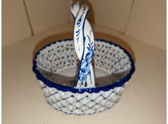 Hand Painted Braided Ceramic Handled Basket Portugal