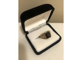 Sterling Silver Vermeil Smoky Quartz Ring (7.3 Grams)