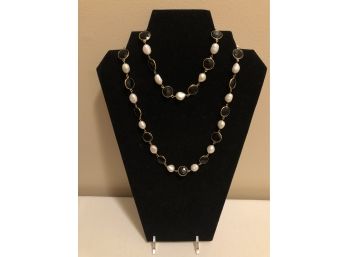 Sterling Silver Pearl Crystal Necklace (69.5 Grams)