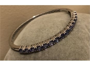 Indian Sterling Silver Iolite Bangle Bracelet (15.6 Grams)