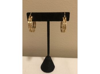 14K Gold Bamboo Motif Hoop Earrings (9.4 Grams)
