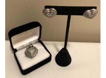 Judith Ripka Designer Sterling Silver Pendant & Earrings Set (28.1 Grams)