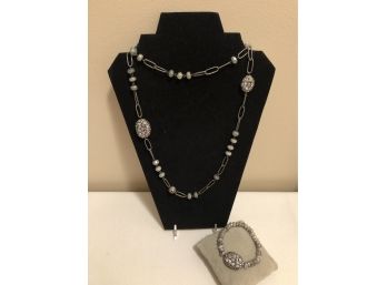 Sterling Silver Cloudy Quartz CZ Necklace & Bracelet Set