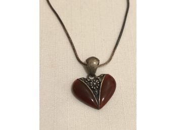 SX Sterling Silver Carnelian Heart Necklace (18.3 Grams)