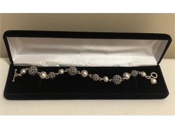 Michael Dawkins Designer Sterling Silver Bracelet & Pearl Drop (26.8 Grams)