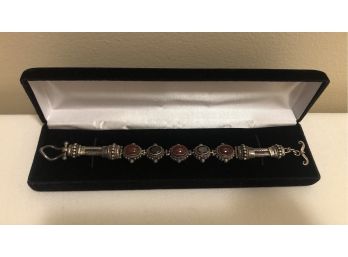 BA Sterling Silver Carnelian Rubellite Bracelet (36.5 Grams)