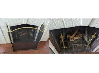 Brass Fireplace Screen And Andirons