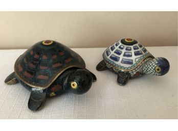 Vintage Cloisonne Turtle Trinket Boxes