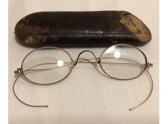 Antique 8K Gold Wire Rim Glasses & Case