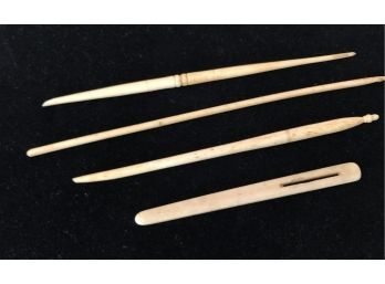 Antique Carved Bone Crochet Hooks & Sewing Items