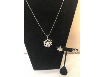 Vintage Sterling Silver Snowflake Necklace & Earrings (15.1 Grams)