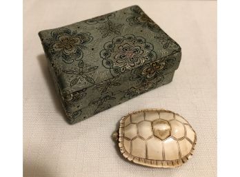 Vintage Museum Of Fine Arts Signed Carved Bone Turtle