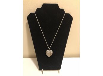 Sterling Silver Victorian Style Heart Locket Box Necklace (13.1 Grams)