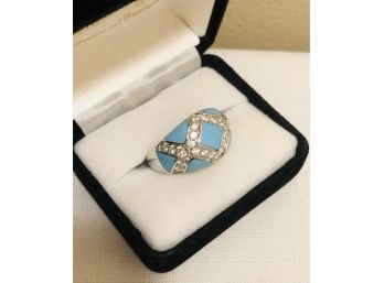 Sterling Silver Turquoise CZ Ring (9.9 Grams)