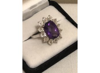 Sterling Silver Amethyst Sapphire Ring (6.7 Grams)