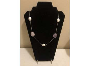 Sterling Silver Amethyst Rose Quartz Necklace (44.4 Grams)