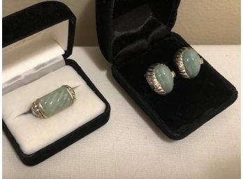 Judith Ripka Sterling Silver Jadeite Earrings & Ring (31.9 Grams)