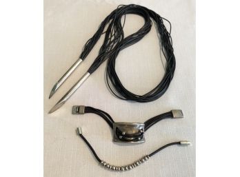 Silver Accents Leather Bracelets & Belt