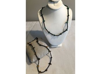 Malachite & Tiger Eye Czech Glass Bead Necklaces
