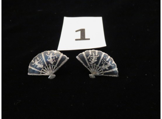 Vintage Siam Sterling Silver Fan Earrings #1