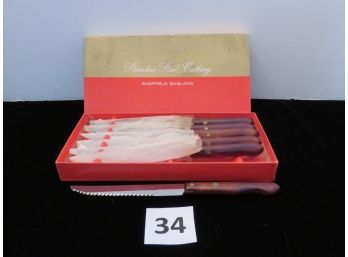 Vintage Sheffield Steak Knife Set, Excellent Condition, #34
