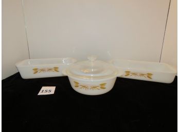 Fire King Wheat Dishes, Small Chip On Edge & Inner Rim Of Lid, #155