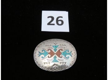 Navajo Belt Buckle (not Silver, Possibly SP), Stamped With Artists Initials HB, #26